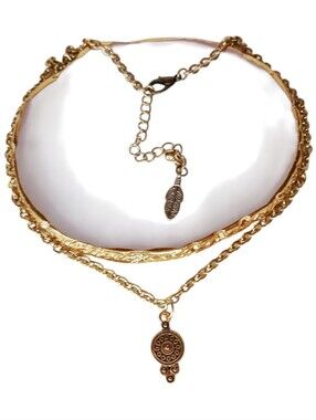 Gold Choker Collar Pendant Necklace Boho Bold Whimsigoth Viking Shield 70s 1990s